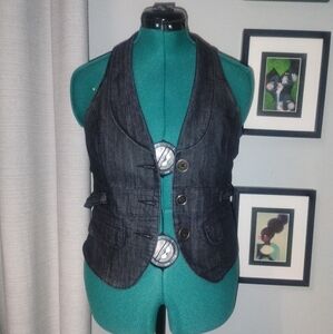 Baccini Racerback Collared Blue Denim Vest Sz M
